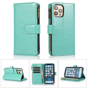 Apple iPhone 15 (6.1) Luxury Wallet Case with Zipper Pocket - Teal
