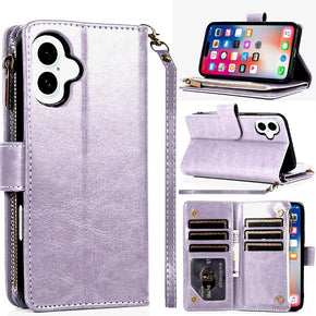 Apple iPhone 16 (6.1) Luxury Wallet Case with Zipper Pocket - Lavender