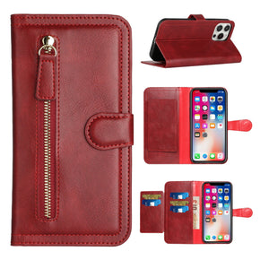 Samsung Galaxy S23 FE Premium Multi Card Pocket Zipper Wallet Case (w/ Magnetic Flap) - Red