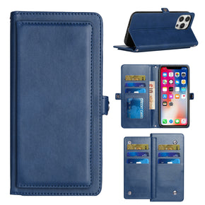 Samsung Galaxy S23 Ultra Premium PU Vegan Leather Extra Flap Wallet Case with Lanyard - Blue