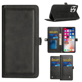 Samsung Galaxy S23 Ultra Premium PU Vegan Leather Extra Flap Wallet Case with Lanyard - Black