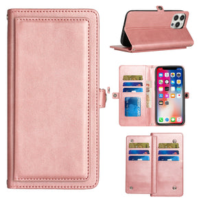 Samsung Galaxy S23 Ultra Premium PU Vegan Leather Extra Flap Wallet Case with Lanyard - Rose Gold
