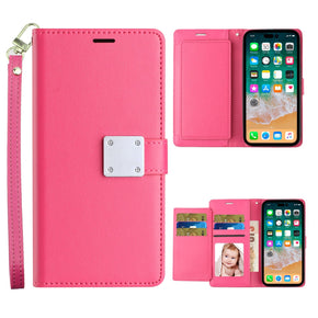 Apple iPhone 15 Pro Max (6.7) Trifold Wallet Case with Lanyard - Pink