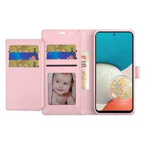 Samsung Galaxy A13 5G Trifold Wallet Case (with Lanyard) - Rose Gold