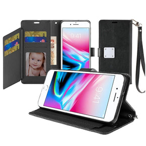 Apple iPhone 8/7 Plus Trifold Wallet Case with Lanyard - Black
