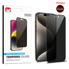 Apple iPhone 15 Pro (6.1) Privacy Full Coverage Tempered Glass Screen Protector - Black