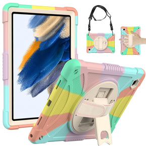 Samsung Galaxy Tab A8 (10.5") 3-in-1 Tough Hybrid Tablet Case w/ Kickstand, Hand and Shoulder Strap - Colorful