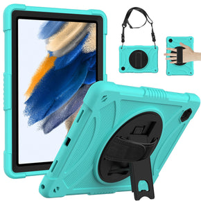 Samsung Galaxy Tab A8 (10.5") 3-in-1 Tough Hybrid Tablet Case w/ Kickstand, Hand and Shoulder Strap - Teal