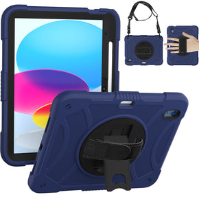 Apple iPad 10.9 (2022) 3-in-1 Tough Hybrid Tablet Case w/ Kickstand, Hand and Shoulder Strap - Blue