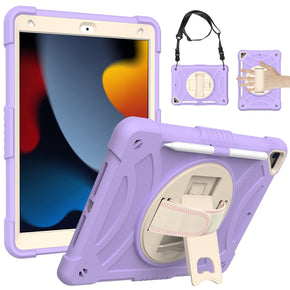 Apple iPad 10.2 (2021)/(2020)/(2019) 3-in-1 Tough Hybrid Tablet Case w/ Kickstand, Hand and Shoulder Strap  - Light Purple
