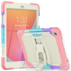 Samsung Galaxy Tab A9 Plus (11") Heavy Duty Full Body Rugged Kickstand Case - Beige/Camo Pink