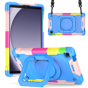 Samsung Galaxy Tab A9 8.7 Tough Hybrid Rotating 360 Kickstand Tablet Case - Rainbow/Blue