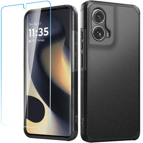 Motorola Moto Edge 5G (2024) Tough Strong Hybrid Case (with Tempered Glass) - Black