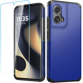 Motorola Moto Edge 5G (2024) Tough Strong Hybrid Case (with Tempered Glass) - Blue