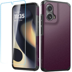 Motorola Moto Edge 5G (2024) Tough Strong Hybrid Case (with Tempered Glass) - Purple