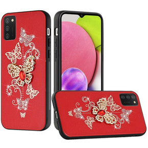 Samsung Galaxy S24 Ultra SPLENDID Engraved Ornaments Diamond Glitter Design Hybrid Case - Garden Butterflies / Red