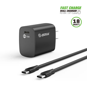 EC35P-CC-BK: 18W PD Fast Charger Wall & 5FT C To C Cable