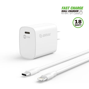 EC35P-CL-WH: 18W PD Fast Charger Wall & 5FT C To 8Pin Cable For IPhone