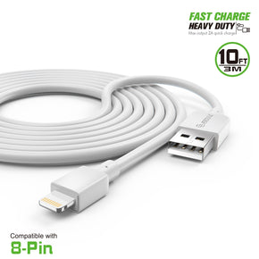EC38P-IP-WH: 10FT Heavy Duty USB Cable 2A For IPhone