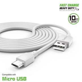 EC38P-MU-WH: 10FT Heavy Duty USB Cable 2A For Mirco USB