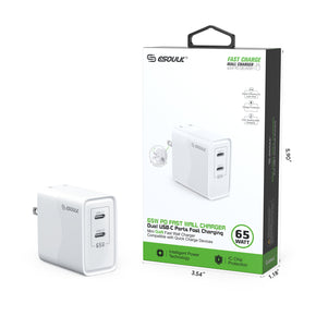 Esoulk 65W Dual Type C + USB Fast Wall Charger - White