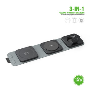 Esoulk 3-in-1 Magnetic Folding Wireless Charger - Black