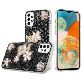 Samsung Galaxy A23 5G Full Diamond Ornaments Case (Pearl Flowers with Perfume) - Black