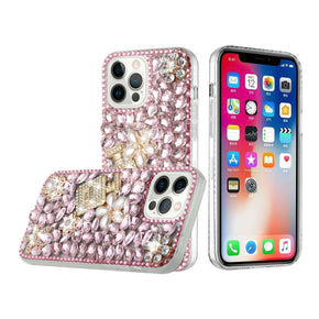 Apple iPhone 15 (6.1) Full Diamond Ornaments Case (Pearl Flowers with Perfume) - Light Pink