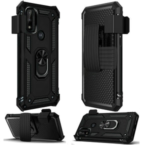 Motorola Moto G Play (2023) Holster Clip Combo Case (with Magnetic Ring Stand) - Black / Black