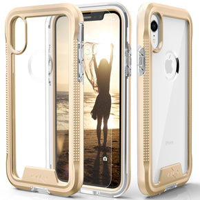 Apple iPhone XR ION Triple Layered Hybrid Case (with Tempered Glass Screen Protector) - Gold / Clear