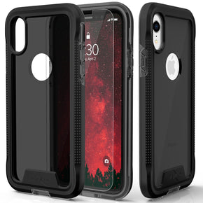 Apple iPhone XR ION Triple Layered Hybrid Case (with Tempered Glass Screen Protector) - Black / Smoke