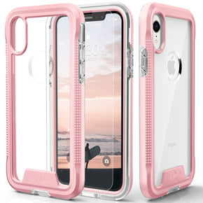 Apple iPhone XR ION Triple Layered Hybrid Case (with Tempered Glass Screen Protector) - Rose Gold / Clear