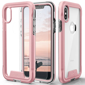 Apple iPhone XS Max ION Triple Layered Hybrid Case (with Tempered Glass Screen Protector) - Rose Gold / Clear