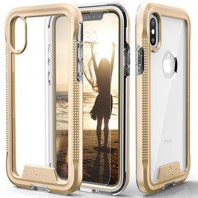 Apple iPhone XS Max ION Triple Layered Hybrid Case (with Tempered Glass Screen Protector) - Gold / Clear