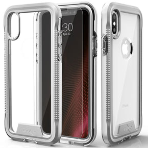 Apple iPhone XS Max ION Triple Layered Hybrid Case (with Tempered Glass Screen Protector) - Silver / Clear