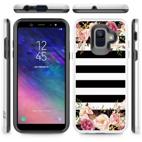 Samsung Galaxy A6 SLEEK Design Dual-Layered Hybrid Case - Striped Flowers