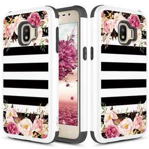 Samsung Galaxy J2 Core SLEEK Design Dual-Layered Hybrid Case - Striped Flowers