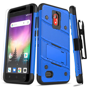 Coolpad Illumina BOLT Case w/ Built In Kickstand Holster and Full Glass Screen Protector - Blue / Black