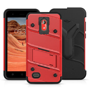 Coolpad Illumina BOLT Case w/ Built In Kickstand Holster and Full Glass Screen Protector - Red / Black