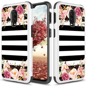 OnePlus 6T SLEEK Design Dual-Layered Hybrid Case - Striped Flowers