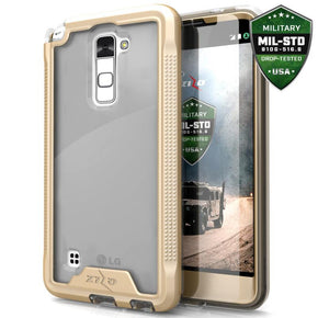 LG Stylo 2 (LS775) ION Triple Layered Hybrid Case (with Tempered Glass Screen Protector) - Gold / Clear