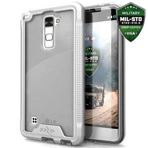 LG Stylo 2 (LS775) ION Triple Layered Hybrid Case (with Tempered Glass Screen Protector) - Silver / Clear