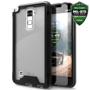 LG Stylo 2 (LS775) ION Triple Layered Hybrid Case (with Tempered Glass Screen Protector) - Black / Clear