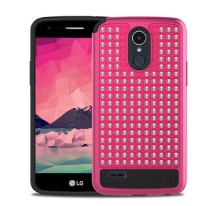 LG Stylo 3 / Stylo 3 Plus Spotted Diamond Hybrid Case - Pink / Black