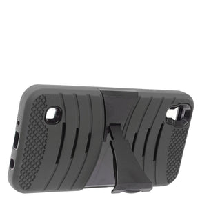 LG Tribute HD LS676 / X Style Hybrid Rugged Armor Case with Stand - Black / Black