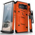 Samsung Galaxy Note 8 BOLT Series Combo Case [with Built-in Kickstand, Holster and Tempered Glass] - Orange / Black