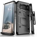 Samsung Galaxy Note 8 BOLT Series Combo Case [with Built-in Kickstand, Holster and Tempered Glass] - Gunmetal Grey / Black