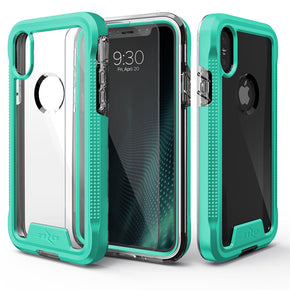 Apple iPhone XS/X ION Triple Layered Hybrid Case (with Tempered Glass Screen Protector) - Teal / Clear