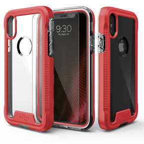 Apple iPhone XS/X ION Triple Layered Hybrid Case (with Tempered Glass Screen Protector) - Red / Clear