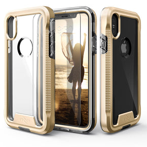 Apple iPhone XS/X ION Triple Layered Hybrid Case (with Tempered Glass Screen Protector) - Gold / Clear